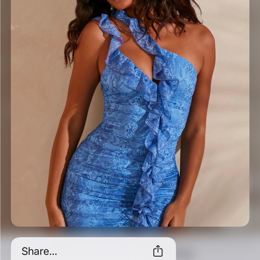 Elegant Blue Ruffled Dress - Picture 3 of 5